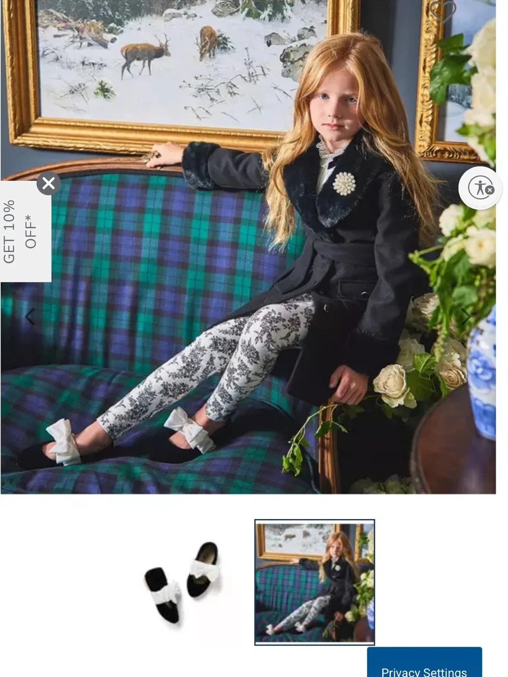 Janie and Jack Black Velvet Ballet Flats with White Bow